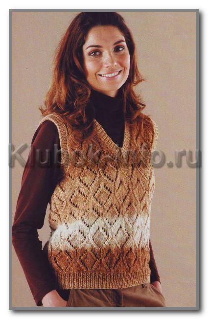 Вязание спицами. Безрукавка с ажурным узором и V-вырезом. Размер 36-38 (40-44; 46-50) Вязание спицами. Безрукавка с ажурным узором и V-вырезом. Размер 36-38 (40-44; 46-50)