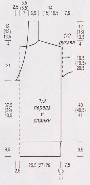 Вязание спицами. Выкройка удлиненной безрукавки с V-вырезом. Размер: 38/40 (42/44) 46/48