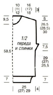 Вязание спицами. Выкройка женской свободной безрукавки. Размер: 40/42(44/46)48/50