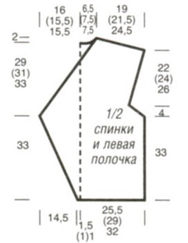 Вязание спицами. Выкройка женского жилета с V-вырезом и с большим отложным воротником. Размер: 40/42 (46/48) 50/52