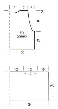 Вязание спицами. Выкройка женского жилета из двух частей. Размер 36/38