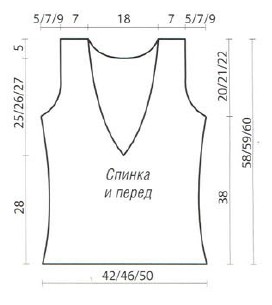 Вязание спицами. Выкройка женской безрукавки с глубоким V-вырезом. Размер 36, 38-40, 42