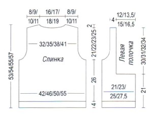Вязание спицами. Выкройка женского удлиненного жилета с V-образным вырезом. Размер: S/M/L/XL