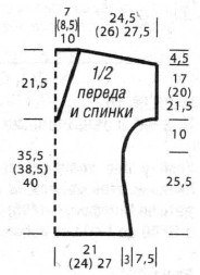 Вязание спицами. Выкройка женского удлинённого жилета с широкой проймой. Размер: 36/38 (40/42) 44/46