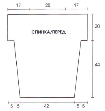 Вязание спицами. Выкройка женской безрукавки с вырезом лодочка. Размер: 42