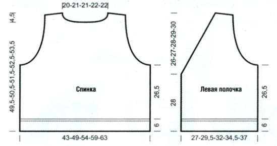 Вязание спицами. Выкройка женского жилета с V-вырезом. Размер: XS (S; М; L; XL)