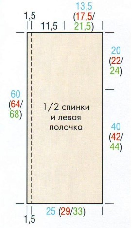 Вязание спицами. Выкройка удлиненного женского жилета с капюшоном. Размер: 34-36 (40-42/46-48)