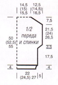 Вязание спицами. Выкройка женской безрукавки-туники с вырезом лодочка. Размер: 36/38 (40/42) 44/46