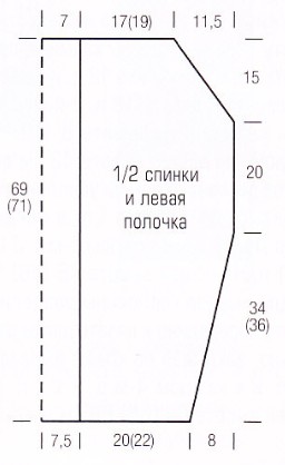 Вязание спицами. Выкройка женского жилета-накидки. Размер: 36/38 (40/42)