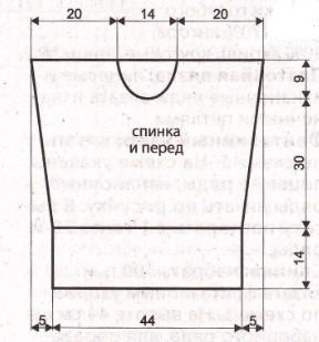Вязание спицами. Выкройка женской безрукавки с круглым вырезом. Размер: 44
